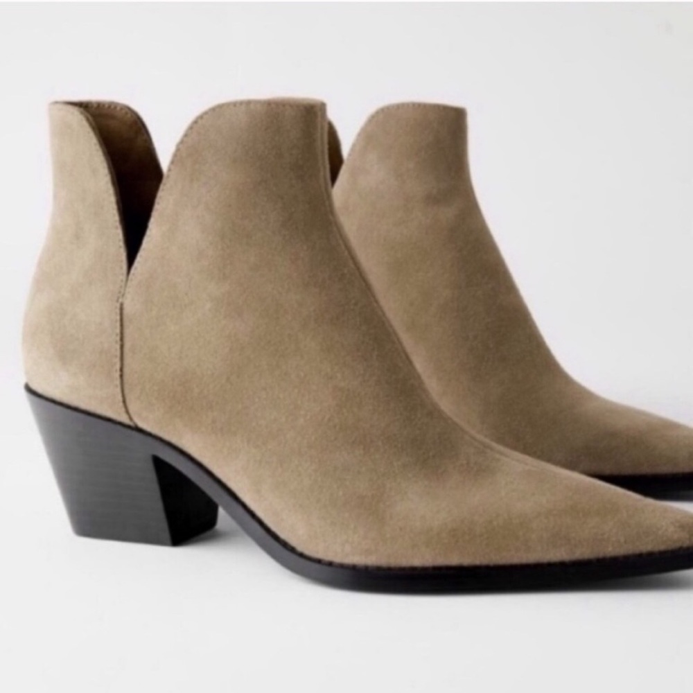 NWT ZARA Western suede ankle booties pointed toe
